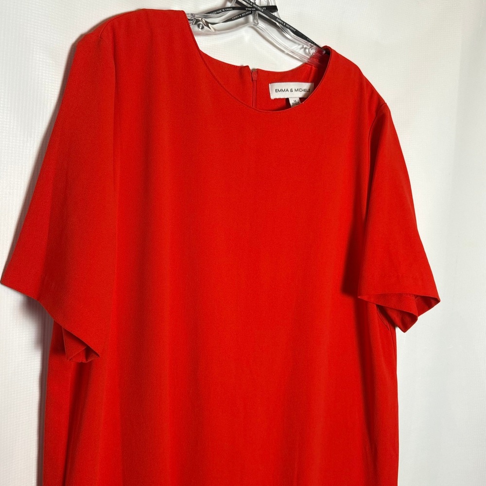 Emma & Michele Red S/S Shift Dress Pleated Hem Size 14 Career Office Modern - Picture 3 of 9